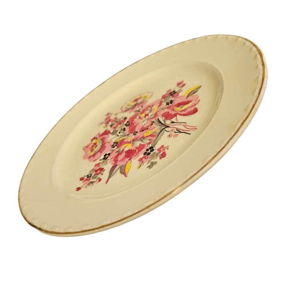 Crooksville China Co 639 Floral Dessert Plates Set of 3 Pink Gold Trim